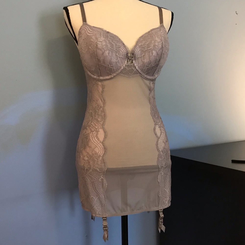 VS Grey Lace Slip w/garter straps